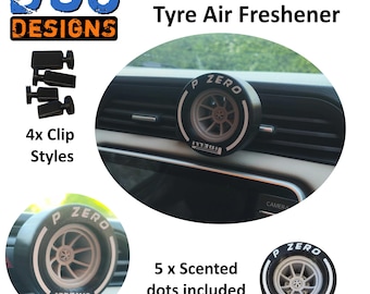 F1 Tyre Style Car Air Freshener – P Zero Racing Wheel Vent Clip – Formula Inspired Car Scent Accessory