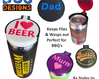 6 Pack Themed Can Toppers with Hinged Lid. Fits Standard UK Soda / Beer Cans
