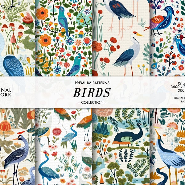 Avian Allure: Digital Pattern Pack - High-Quality Seamless Bird Designs