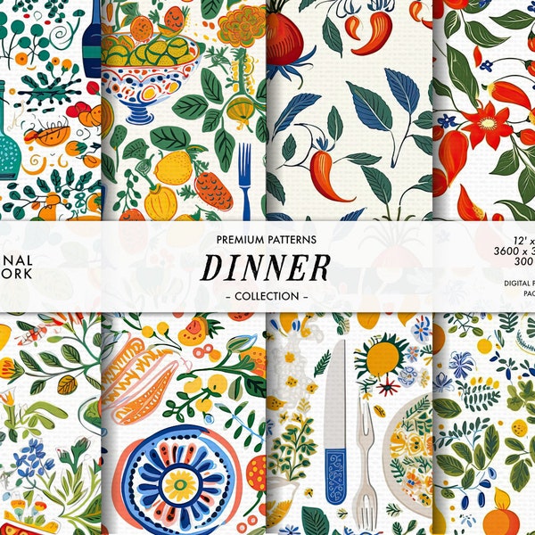 Créations culinaires : lot de motifs numériques - Designs de cuisine et de dîner sans couture de haute qualité