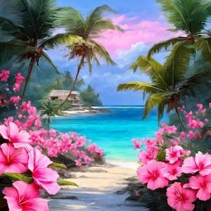 Colorful tropical Beach, 8k Background, digital Download for Canvas, Poster, Wallpaper and screens
