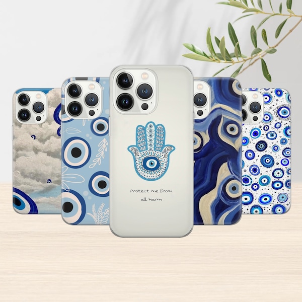 Greek Evil Eye Phone Case Evil Eyes Cover for iPhone 15 Pro Max, 14, 12, Xs, 13, 11 Pro, Xr, Samsung S22, S10, S20, A14, Pixel 7 Pro, 7A