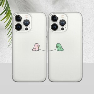 Cover trasparente per coppia di dinosauri carini, cover coordinata per coppia, custodia per telefono per iPhone 15 Pro Max, custodia per telefono 14, 12, 13, 11, XS
