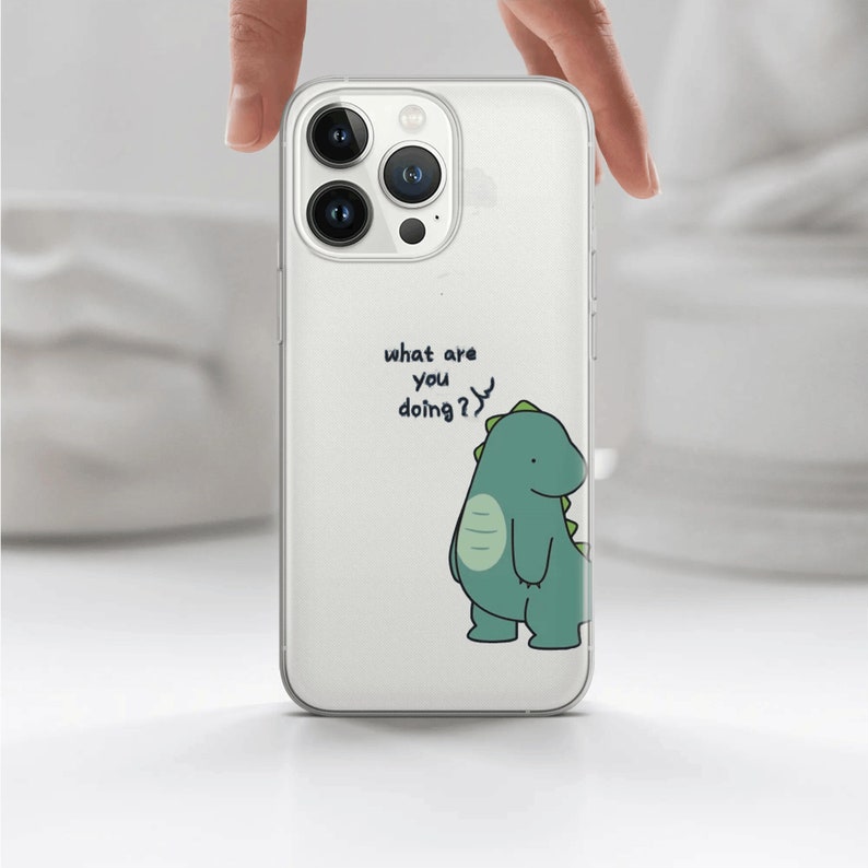 Transparent Cute Dinosaur Couple Phone Case, Matching Phone Cover Couple Phone Case for iPhone 15 Pro Max Phone Case for 14, 12, 13, 11, Xs image 2