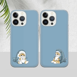 Custodia per telefono con coppia di gatti e squali carini, custodia per telefono con gatto abbinato, custodia per telefono con coppia per iPhone 16 Pro Max, custodia per telefono per 15, 14, 13, 12, 11, Xs Max