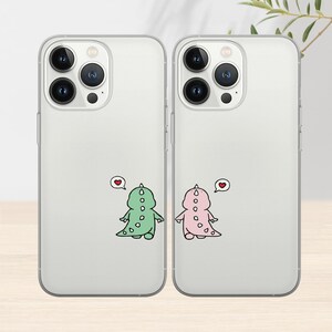 Coque de téléphone transparente pour couple de dinosaures mignons assortie à la couverture de téléphone pour couple, coque de téléphone pour iPhone 15 Pro Max, coque de téléphone 14, 12, 13, 11, Xs
