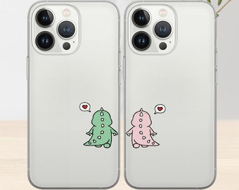 Étui de téléphone transparent mignon de couple de dinosaures assorti à la couverture de téléphone de couple pour iPhone 15 Pro Max étui de téléphone pour 14, 12, 13, 11, Xs