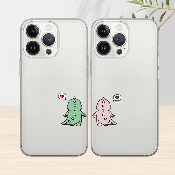 Transparent Cute Dinosaur Couple Phone Case Matching Phone Cover Couple Phone Case for iPhone 15 Pro Max Phone Case for 14, 12, 13, 11, Xs