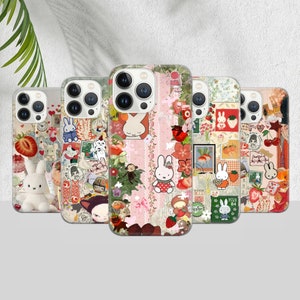 Coque de portable Miffy aux fraises, esthétique japonaise, pour iPhone 16 Pro Max, 15, 14, 13, 12, 11, Samsung S24, S23, A52, A15, Pixel 8 Pro, 7A