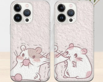 Cute Hamster Couple Phone Case, Matching Animals Phone Cover Couple Phone Case for iPhone 15 Pro Max Phone Case for 14, 12, 13, 11, Xs
