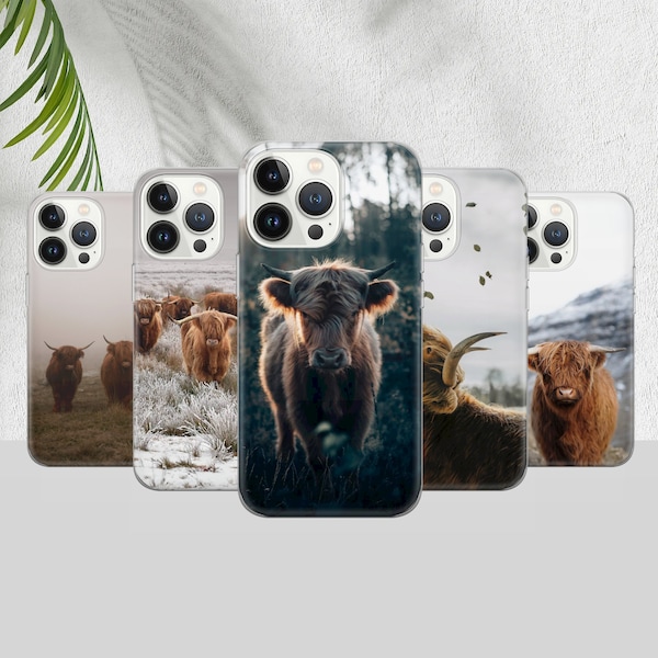 Scottish Cow Phone Case Highland Cattle Cover for iPhone 15 Pro Max, 14, 12, Xs 13, 11 Pro, Xr, Samsung S22, S10, S20, A33, Pixel 7 Pro, 7A