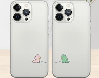 Transparent Cute Dinosaur Couple Phone Case, Matching Phone Cover Couple Phone Case for iPhone 15 Pro Max Phone Case for 14, 12, 13, 11, Xs