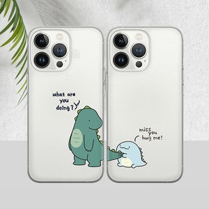 Transparent Cute Dinosaur Couple Phone Case, Matching Phone Cover Couple Phone Case for iPhone 15 Pro Max Phone Case for 14, 12, 13, 11, Xs image 1