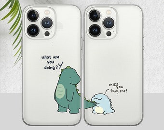 Funda de teléfono de pareja de dinosaurios lindo transparente, funda de teléfono de pareja de cubierta de teléfono a juego para iPhone 15 Pro Max funda de teléfono para 14, 12, 13, 11, Xs