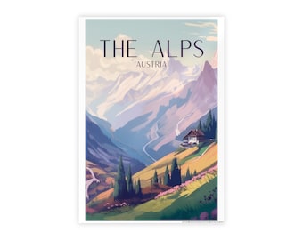 Digital Download Alps Art Deco Travel Print - Austria Poster, Europe Decor, Wedding Gift, Travel Present, Birthday Gift