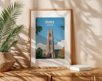 Impresión vintage de viaje de la Universidad de Duke, decoración de pared de viaje, dormitorio universitario retro, regalo de graduación, Carolina del Norte