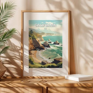 Vintage California Coast Travel Poster, Matte Vertical Posters - Retro Wall Art Decoration, Nostalgic Beach Print, Office Decor, Travel