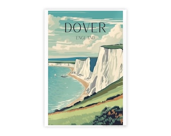 Dover Art Deco Travel Print - White Cliffs Poster, England Print, Beach Print, Wedding Gift, Travel Gift, Graduation Gift, Birthday Gift
