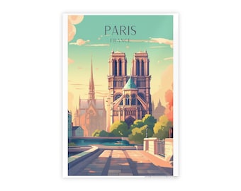 Paris Art Deco Travel Print - Paris Poster, Notre Dame Print, Europe Print, Wedding Gift, Travel Gift, Graduation Gift, Birthday Gift