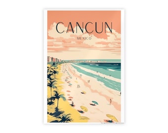 Cancun Travel Poster - Mexico Print, Beach Art, Perfect Wedding and Graduation Gift, Vintage Travel Decor for Home and Office