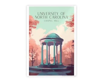 UNC Old Well Print - Chapel Hill Poster, Graduation & Birthday Gift, Travel Art, Home Decor, Unique Wedding Keepsake