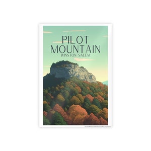 Pilot Mountain Travel Print - Nature Poster, Mountain Print, Wall Art, Wedding Gift, Travel Gift, Graduation Gift, Birthday Gift