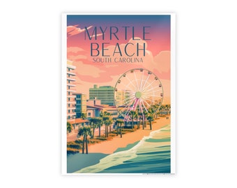 Myrtle Beach Poster, Retro Wall Decor, 1960s Style, Beach House Decor, Coastal Home Art, Gift for Travelers