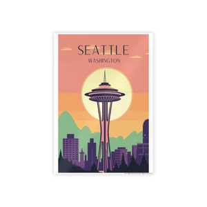 Seattle Travel Print - Seattle Poster, Space Needle Print, Washington Print, Wedding Gift, Travel Gift, Graduation Gift, Birthday Gift