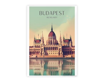 Budapest Art Deco Travel Print - Budapest Poster, Hungarian Parliament Print, Wedding Gift, Travel Gift, Graduation Gift, Birthday Gift