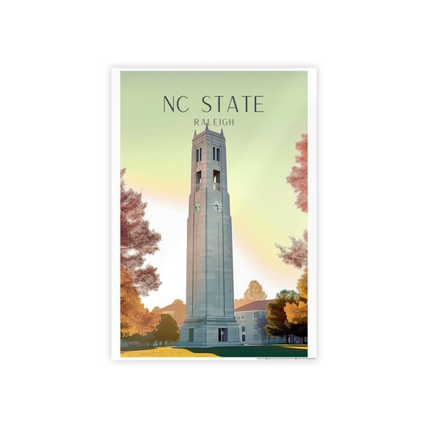 NC State Art Deco Travel Print - NC State Poster, Raleigh Print, College Print, Wedding Gift, Travel Gift, Graduation Gift, Birthday Gift