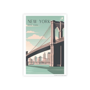 New York Art Deco Travel Print - New York Poster, Brooklyn Bridge Print, Wedding Gift, Travel Gift, Graduation Gift, Birthday Gift