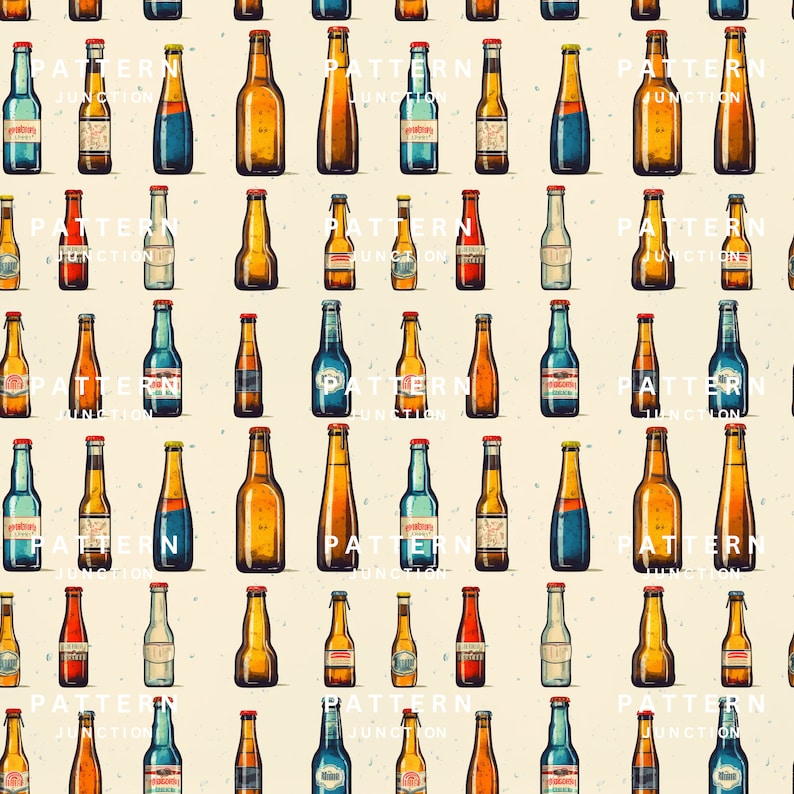 Beer Bottle Digital Pattern | Seamless 12x12” PNG | Bubbly Alcohol ...