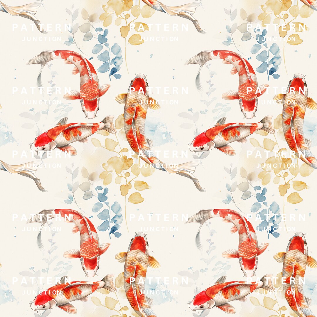 Watercolor Koi Digital Pattern: Tranquil Koi Fish Design Digital Paper ...