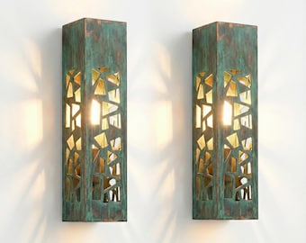 Handmade Copper Outdoor Wall Sconce Set, Patina Finish