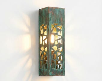Handmade Copper Outdoor Wall Sconce Set, Patina Finish