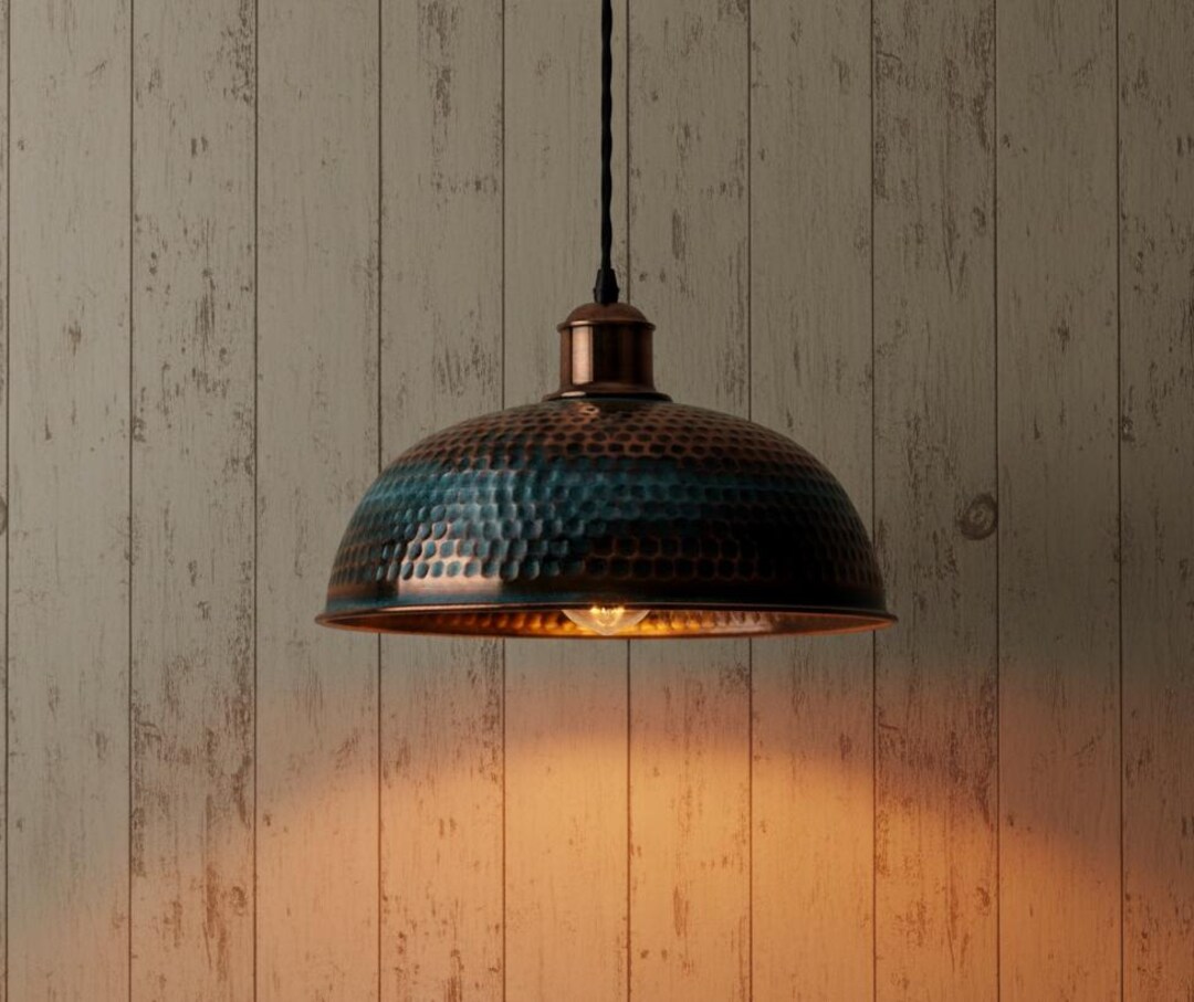 Blue Patina Pendant Light, Handmade Copper Lighting, Rustic Island ...