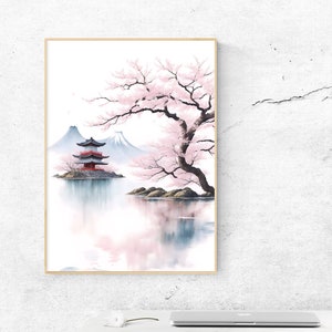 Druckbare Wandkunst Poster, japanische Aquarell Malerei, japanische Fantasy Kunst, asiatisch, hohe Auflösung, Surrealismus, vier verschiedene Größen