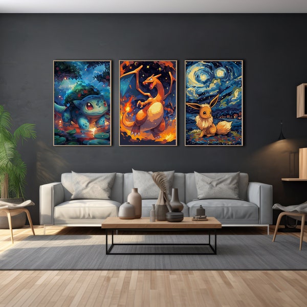 Van Gogh Pokémon Pictures: Set of 6 Digital Posters | Artistic renderings for fans of Pokémon in a unique style to download