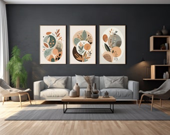 Set of 3 Boho Decor | Digital Retro Poster Autumn | Abstract Scandinavian Wall Art | Colorful poster bundle ideal for the bedroom