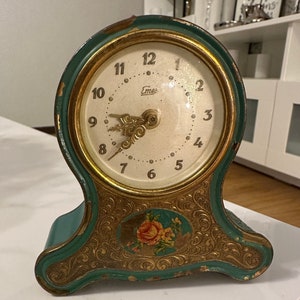 Antique germany alarm clock, EMES GUEISSAZ MUSICAL, Germany Switzerland Alarm Mid Century