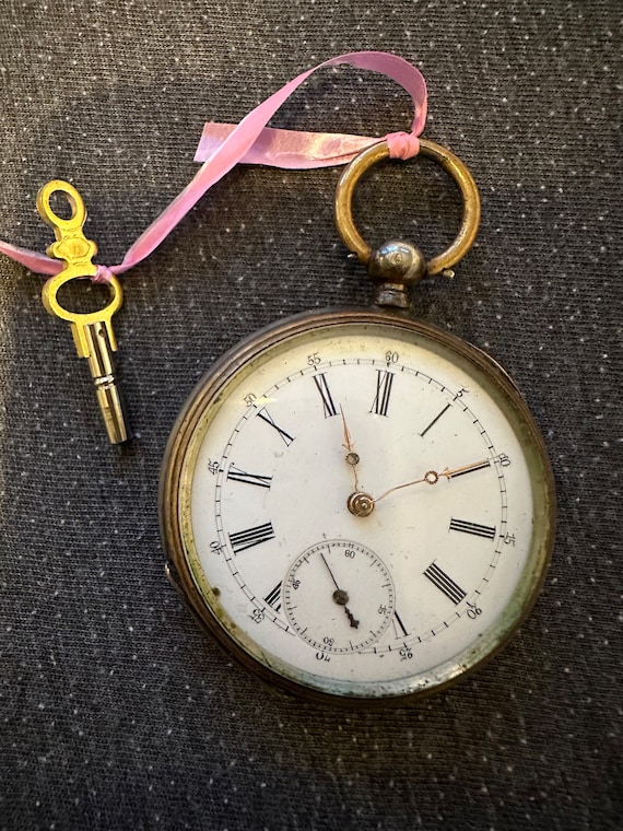 Antique Swiss Ancre Ligne Droite Pocket Watch 15 Rubis Silver 800