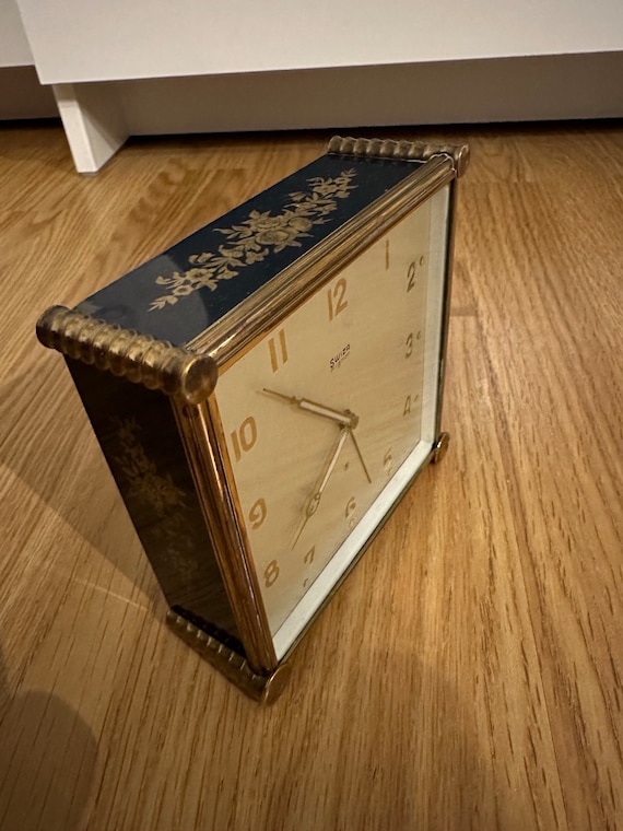 Antique Swiss Swiza Mechanical Alarm Clock 8 Days Art Deco Metal