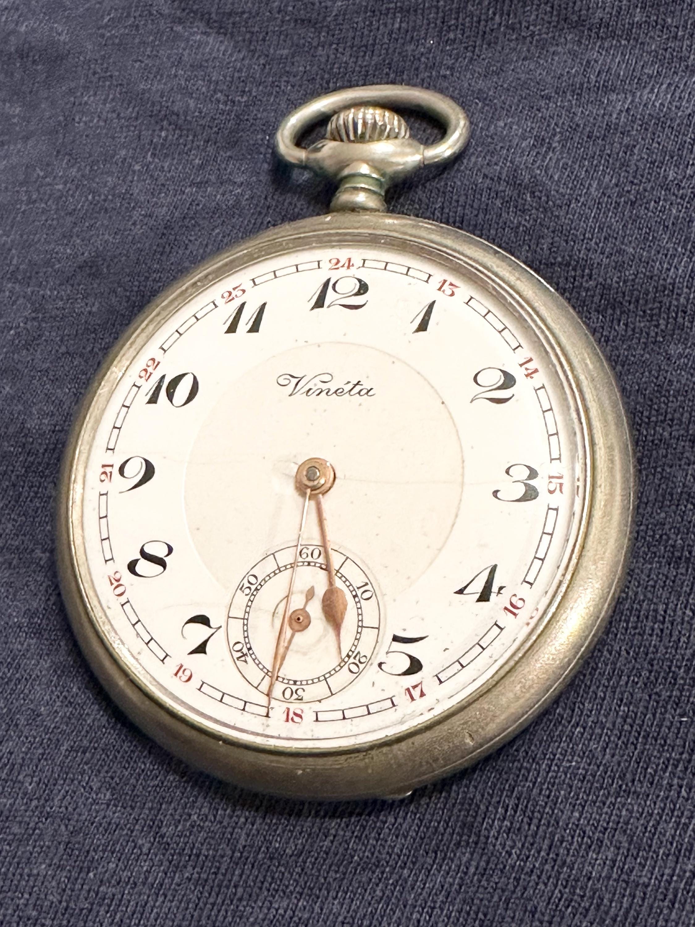Vintage Working Vinéta Swiss Pocket Watch 1920s, Spiral Berguet