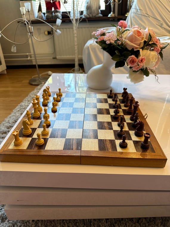 Vintage 1986 Chess Set Wooden Board With Storage Classical Board