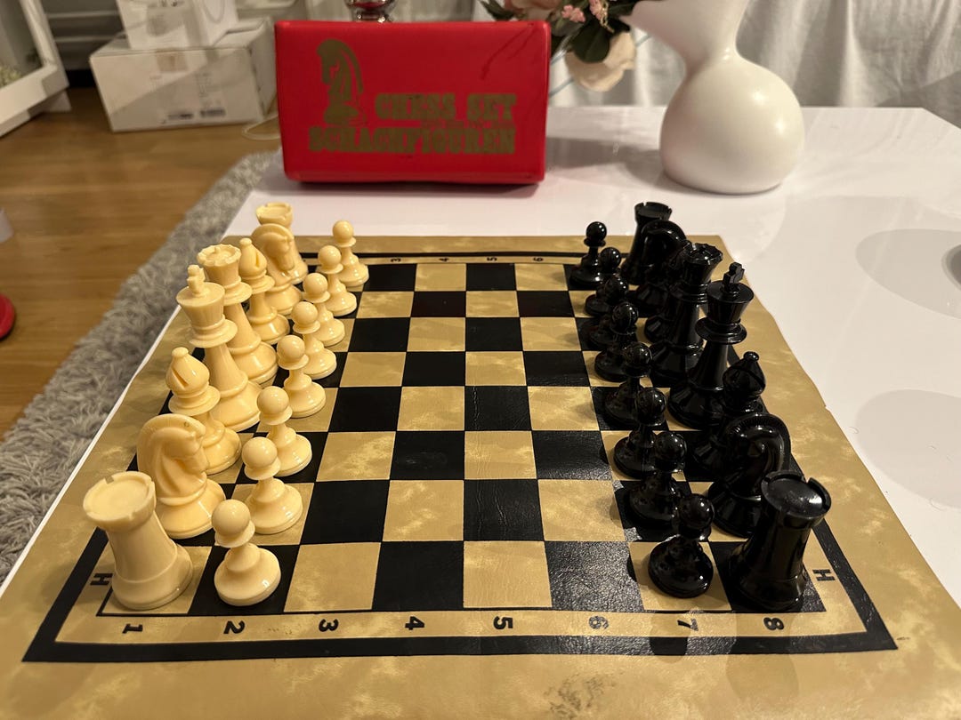 Vintage Germany 80s Standard Plastic Chess Set Black & Camel Pieces Med ...