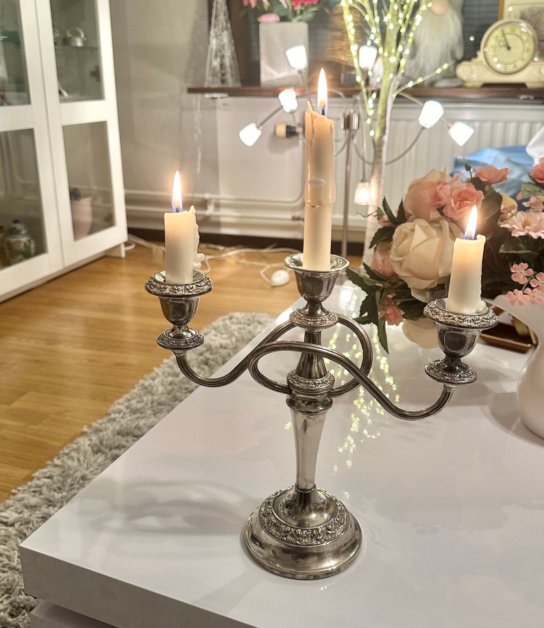 Vintage Silver Candlesticks Holder 3 Armed 3 Candles Silver Etsy