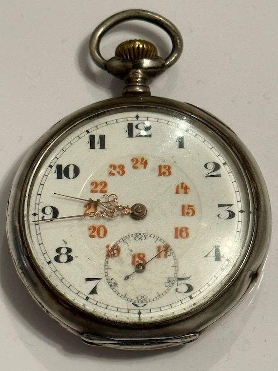 Vintage Swiss Pocket Watch, 1920s Simon P.W.C, Silver,by Perfecta
