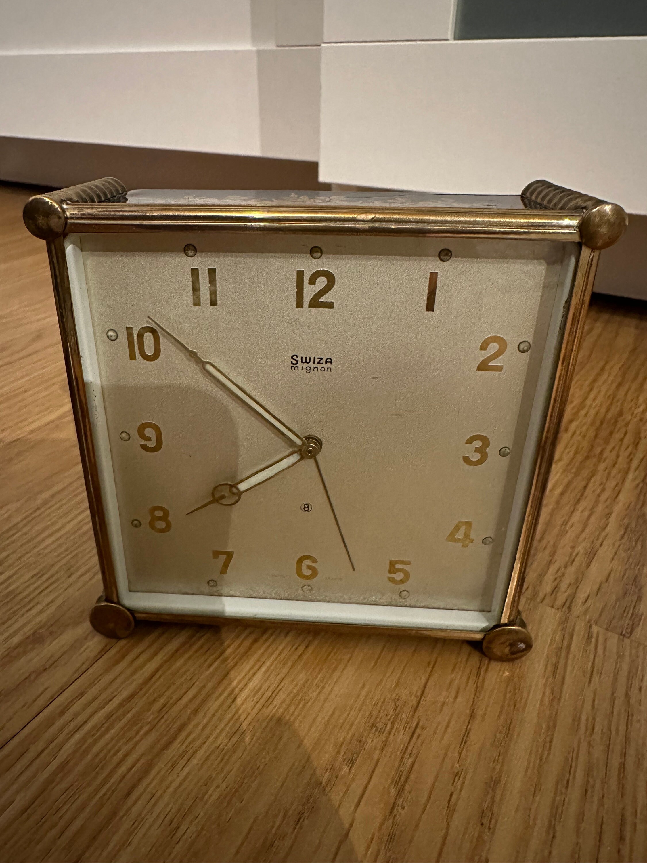 Antique Swiss Swiza Mechanical Alarm Clock 8 Days Art Deco Metal