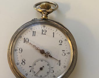 Antyczny szwajcarski srebrny zegarek kieszonkowy .800 Galonów - Ancre 15 Rubis Spiral Breguet - niemiecka cecha probiercza, półksiężyc i koronka, ok. 1890-1910
