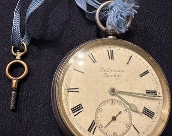 antique Victorian  Silver J.W. BENSON Pocket Watch London 1897